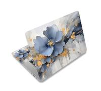 Autocollant pour ordinateur portable de 11,6", 12", 13", 13,3", 14", 15", 15,4", 15,6" avec 2 protège-poignets inclus, facile à appliquer et amovible Motif fleur bleue argentée