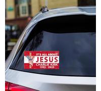 Autocollant pour pare-chocs avec inscription « It's All About Jesus Charlie Kirk 1993-2025 » - Justice for Charlie Jesus Cross - Autocollants politiques patriotiques - Never Forget C-Harlie Kirk