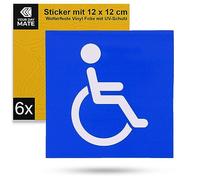 Autocollant pour personne en fauteuil roulant, 6 pcs, 12 x 12 cm, film autocollant, extérieur, panneau pour voiture, porte, mur, indication handicap, autocollant conducteur de fauteuil roulant