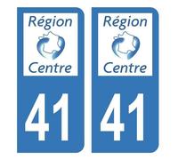 Autocollant pour plaque immatriculation - Auto - Département 41 - Bleu - Jeu de 2 stickers - Découpe à la forme