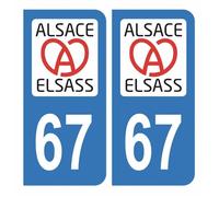 Autocollant pour plaque immatriculation - Bas-Rhin - 10x4,5 cm - Jeu de 2 stickers - Facile à poser - Anti UV