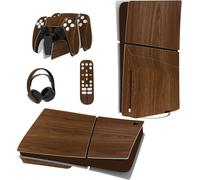 Autocollant Pour Ps5 Slim Console Standard Sticker Skin Pour Ps5 Slim Disc Edition,Kit D'autocollant Accessoires Pour Ps5 Manette Pour Ps5 Télécommande&casque&station De Charge-Grain De Bois