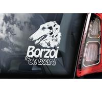 Autocollant pour vitre de voiture Borzoi Dog on Board - Blanc - Inverse imprimé pour application intérieure - 140x100mm