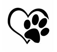 Autocollant pour voiture en forme de cœur avec pattes - Noir - 11 x 10 cm - Autocollant de tuning pour vitre arrière ou ordinateur portable - Gadget de voiture pour véhicule, chien et chat - Motif
