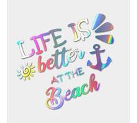 Autocollant pour voiture | Life is better at the Beach | Inscription humoristique pour vitre arrière de voiture Décor tatouage vie motivation vacances accessoire amusant (film hologramme oilslick)