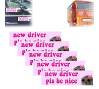 Autocollant pour Voiture « New Driver Please Be Nice » Autocollant De Pare-Chocs Drôle De Chat Triste Signe Essentiel pour Les Conducteurs Apprenants Cadeaux De Nouveaux Conducteurs (5 Pcs)