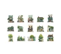 Autocollant rétro de paysage urbain imperméable en PET pour scrapbooking, journal, ordinateur portable, chambre d'enfant, art mural en PET imperméable