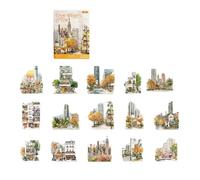 Autocollant rétro de paysage urbain imperméable en PET pour scrapbooking, journal, ordinateur portable, chambre d'enfant, art mural en PET imperméable