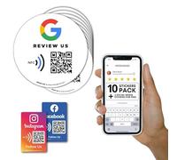 Autocollant réutilisable pour avis Google - Lot de 10 autocollants - Autocollant NFC QR & Tap - Évaluez-nous sur Google Tap Sticker - iPhone et Android - Autocollant Boost My Reviews - Configurer à la