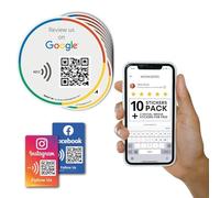 Autocollant réutilisable pour avis Google - Lot de 10 autocollants - Autocollant NFC QR & Tap - Évaluez-nous sur Google Tap Sticker - iPhone et Android - Autocollant Boost My Reviews - Configurer à la