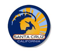 Autocollant rond en vinyle pour voiture ou ordinateur portable Motif surfer sur la vague Santa Cruz California