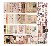 Autocollant Scrapbooking, 400 Pcs Autocollants + Papiers Scrapbooking Rétros pour Agenda/DIY, Autocollant en Papier Scrapbooking a des Motifs Astronomiques/Floraux, Autocollant de Scrapbooking DIY