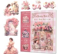 Autocollant Scrapbooking 50 Feuilles, Stickers Washi Prédécoupés Motifs Floraux Rétro Champêtres, Stickers Journaling pour Bullet Journal, Livre Créatif Rose Vintage, Accessoires Papier et Carnet