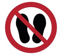 Autocollant Signalétique plastifié rond sticker résistant à l’eau NF ISO7010 - Adhésif laminé résistant aux UV - Ne pas marcher à cet endroit - Diamètre 15 cm