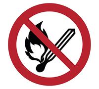 Autocollant Signalétique plastifié rond sticker résistant à l’eau NF ISO7010 - Adhésif laminé résistant aux UV - Flammes Nues Interdites - Diamètre 60 cm