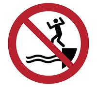 Autocollant Signalétique plastifié rond sticker résistant à l’eau NF ISO7010 - Adhésif laminé résistant aux UV - Ne pas sauter dans l’eau - Diamètre 20 cm