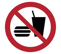Autocollant Signalétique plastifié rond sticker résistant à l’eau NF ISO7010 - Adhésif laminé résistant aux UV - Interdiction de manger ou boire - Diamètre 30 cm