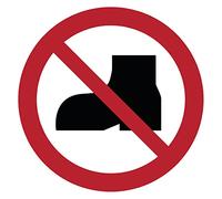 Autocollant Signalétique plastifié rond sticker résistant à l’eau NF ISO7010 - Adhésif laminé résistant aux UV - Chaussures d’extérieur interdites - Diamètre 35 cm
