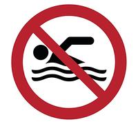 Autocollant Signalétique plastifié rond sticker résistant à l’eau NF ISO7010 - Adhésif laminé résistant aux UV - Baignade interdite - Diamètre 5 cm
