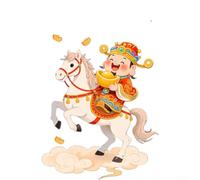 Autocollant statique pour fenêtre du Nouvel An chinois, 38 x 58 cm, Dieu de la richesse équitation, décoration festive en vinyle rouge, réutilisable et sans marque, usage domestique et commercial