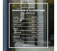 Autocollant sticker horaires vitrine magasin personnalisé - Design 1