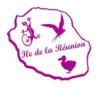 Autocollant Sticker Ile de la Reunion, Stickers Carte Reunion 974, Vinyle haute performance pour Voiture, Autocollants Margouillat, Dodo, Paille En Queue (24 x 21 cm, violine)