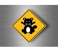 Autocollant Sticker Laptop Panneau Route Safari Attention Racoon