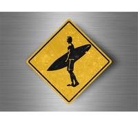 Autocollant Sticker Laptop Panneau Route Safari Attention Surf Surfeur