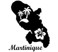 Autocollant Sticker Martinique, Stickers Carte Martinique 972, Vinyle haute performance pour Voiture, Autocollants Palmier, Fleur Hibiscus, Soleil (9 x 11 cm, 1 - noir profond)