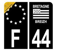 Autocollant Sticker Plaque d’immatriculation Moto Département Loire-Atlantique 44 Breizh Noir Plaque Plexiglas