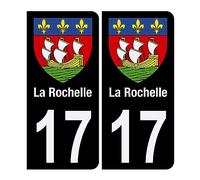 Autocollant Sticker Plaque d’immatriculation Voiture 17 Blason La Rochelle Noir Logo Couleur