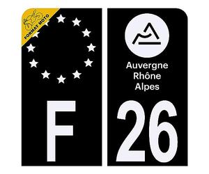 Autocollant Sticker Plaque d'immatriculation Moto Département 26 Drôme Noir