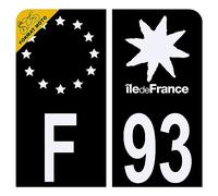 Autocollant Sticker Plaque d'immatriculation Moto Département 93 Seine-Saint-Denis Noir