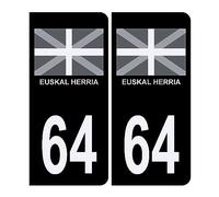 Autocollant Sticker Plaque d'immatriculation Voiture 64 Euskal Herria Pays Basque Noir