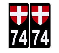 Autocollant Sticker Plaque d'immatriculation Voiture 74 Croix de Savoie Noir Logo Couleur