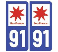 Autocollant Sticker Style Masquage Plaque Voiture Immatriculation - License Plate Auto Stickers Département 91 (2 Stickers de 10.2 cm x 4.6 cm)