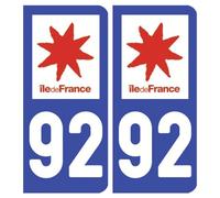 Autocollant Sticker Style Masquage Plaque Voiture Immatriculation - License Plate Auto Stickers Département 92 (2 Stickers de 10.2 cm x 4.6 cm)