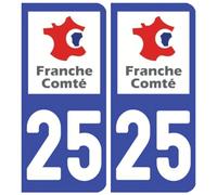 Autocollant Sticker Style Masquage Plaque Voiture Immatriculation - License Plate Auto Stickers Département 25 (2 Stickers de 10.2 cm x 4.6 cm)