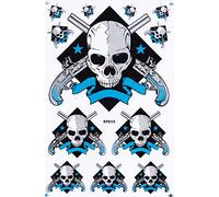 Autocollant sticker tete de mort pistolet pirate biker 1 planche 26,5 x 17,5 cm (variante 2)