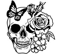 Autocollant Sticker tete de Mort, Stickers Skull Papillon, Vinyle haute performance pour Voiture, Autocollants Crane (1 - noir profond)