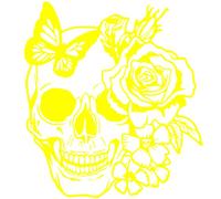 Autocollant Sticker tete de Mort, Stickers Skull Papillon, Vinyle haute performance pour Voiture, Autocollants Crane (jaune)