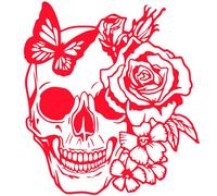 Autocollant Sticker tete de Mort, Stickers Skull Papillon, Vinyle haute performance pour Voiture, Autocollants Crane (rouge)