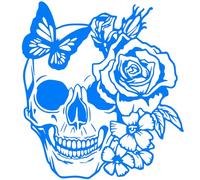 Autocollant Sticker tete de Mort, Stickers Skull Papillon, Vinyle haute performance pour Voiture, Autocollants Crane (bleu electrique)