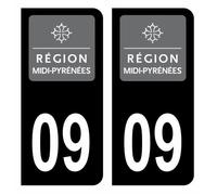 Autocollant Stickers plaque d'immatriculation voiture département 09 Ariège Logo Ancienne Région Midi-Pyrénées. Noir