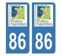 Autocollant Stickers plaque immatriculation auto Département 86 Vienne Logo Ancienne Région Poitou Charentes