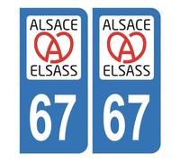 Autocollant Stickers plaque immatriculation département 67 Bas-Rhin Région Alsass Alsace