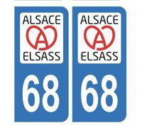 Autocollant Stickers plaque immatriculation département 68 Haut-Rhin Région Alsass Alsace