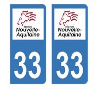Autocollant Stickers plaque immatriculation - HADEXIA - Gironde 33 - Bleu - 10x4,5 cm - Lot de 2
