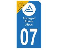Autocollant Stickers plaque immatriculation scooter moto département 07 Ardèche Logo Région Auvergne-Rhône-Alpes