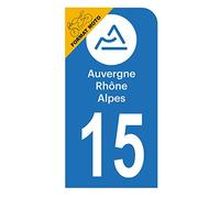 Autocollant Stickers plaque immatriculation scooter moto département 15 Cantal Logo Région Auvergne-Rhône-Alpes
